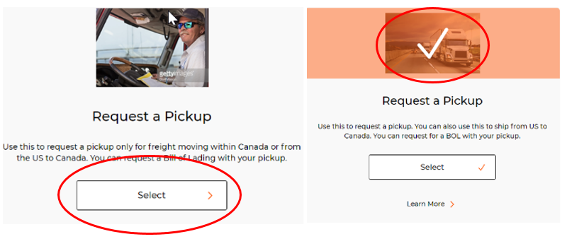 select request a pickup
